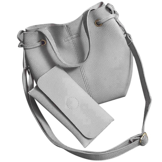 Xiniu 2 Pcs Women Bags Leather Litchi Stria Shoulder Bag+Clutch Wallet Ladies Phone Bag baobao portefeuille femme #LREW