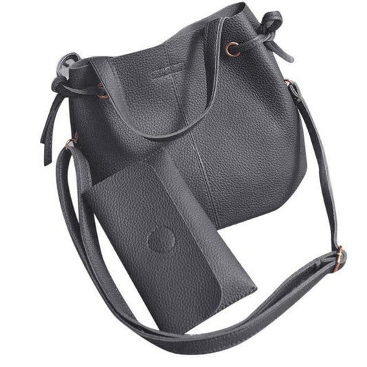 Xiniu 2 Pcs Women Bags Leather Litchi Stria Shoulder Bag+Clutch Wallet Ladies Phone Bag baobao portefeuille femme #LREW