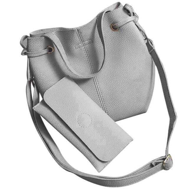 Xiniu 2 Pcs Women Bags Leather Litchi Stria Shoulder Bag+Clutch Wallet Ladies Phone Bag baobao portefeuille femme #LREW