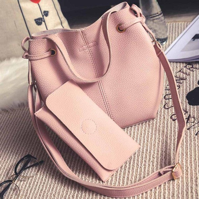 Xiniu 2 Pcs Women Bags Leather Litchi Stria Shoulder Bag+Clutch Wallet Ladies Phone Bag baobao portefeuille femme #LREW